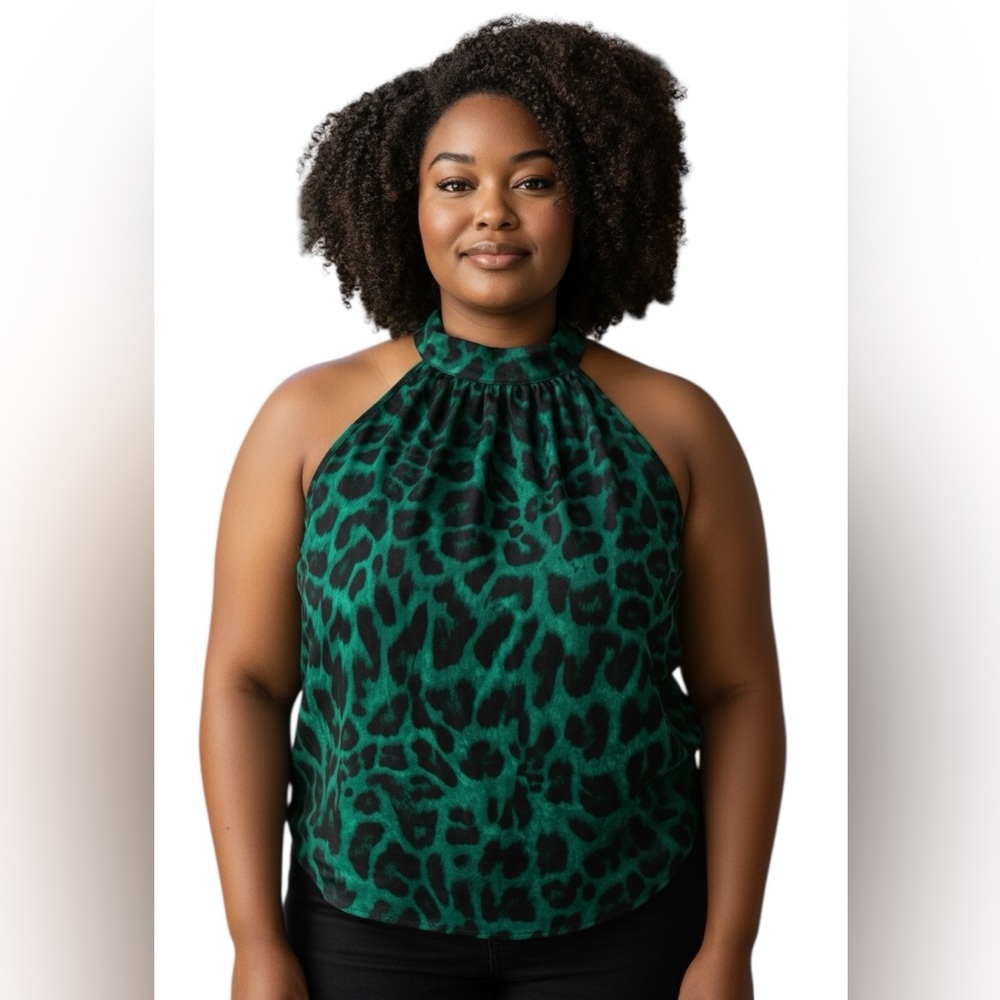 Green Leopard Print Women's Top